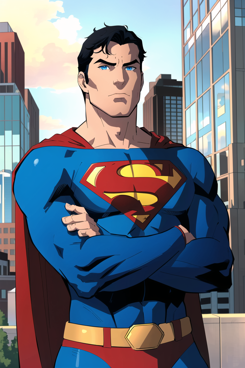 3978528994-911376604-1boy, superman, abs, bara, black hair, blue bodysuit, blue eyes, bodysuit, cape, closed mouth, crossed arms, large pectorals, ma.png